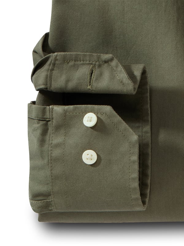 Draper Twill Garment Dyed Green Solid Full Sleeve Tailored Fit Casual Cotton Shirt
