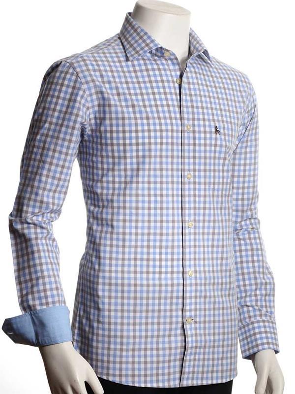 Norte Light Grey Check Full sleeve single cuff Cotton Shirt