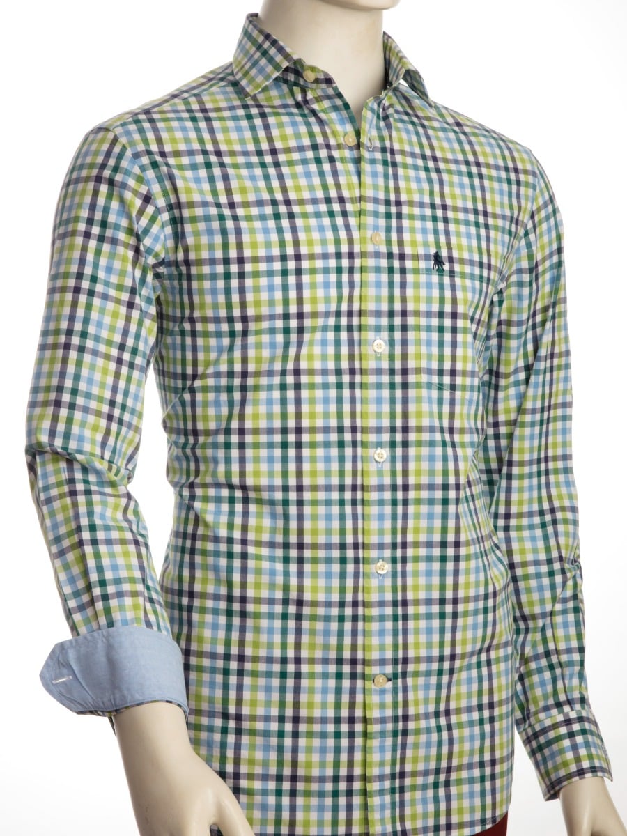 Bogota Lime Check Full Sleeve Tailored Fit Casual Cotton Shirt