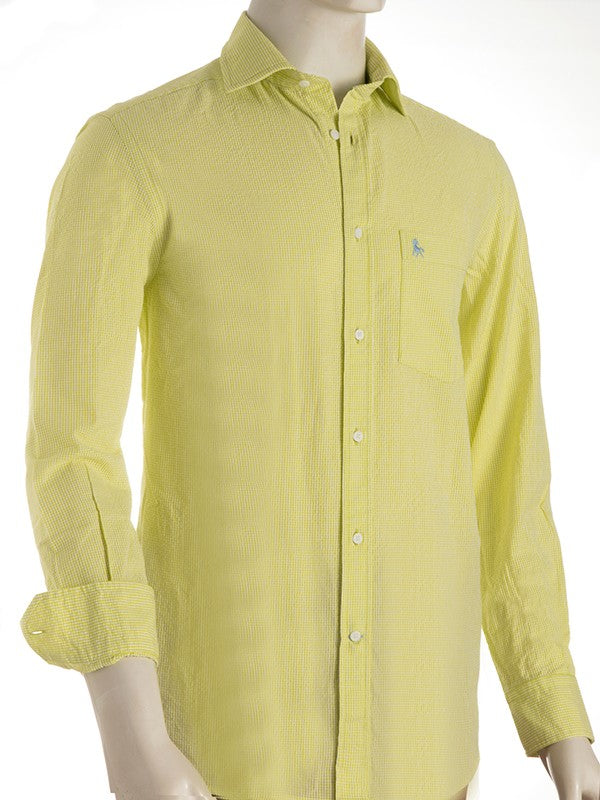 Helsinki Seersucker Lime Check Full Sleeve Tailored Fit Casual Cotton Shirt