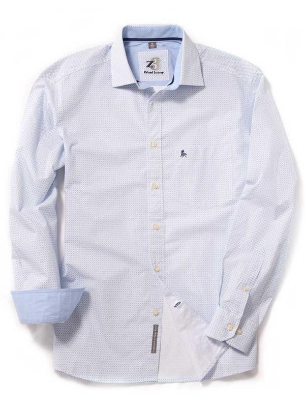 Vincent Medium Blue Printed Cotton Shirt