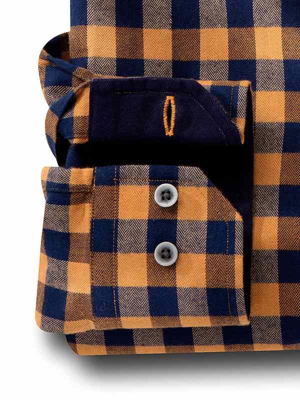 Vesper Mustard Check Full sleeve single cuff Slim Fit Cotton Shirt