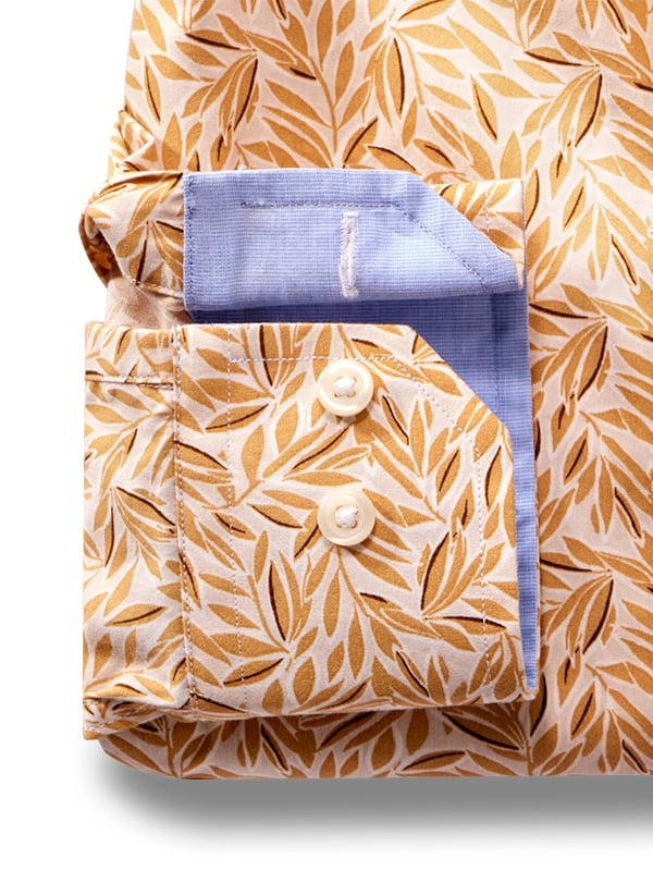 Giroud Mustard Printed Full Sleeve Tailored Fit Casual Cotton Shirt