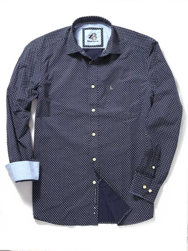 Vincent Navy Printed Cotton Shirt