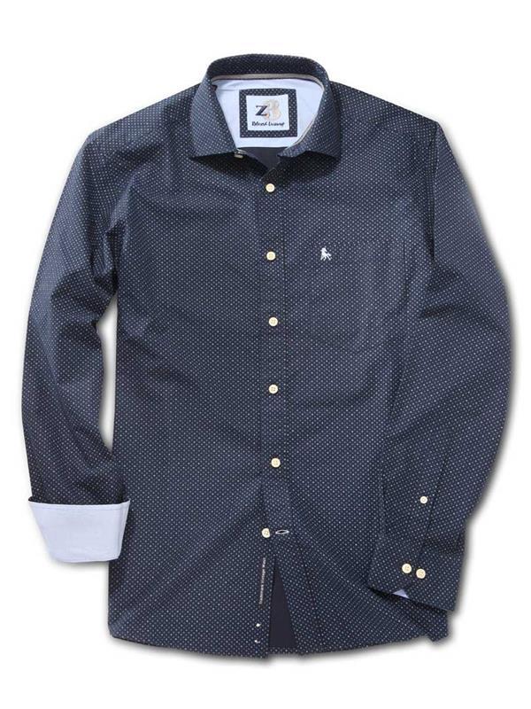 Grut Navy Printed Full sleeve single cuff Cotton Shirt