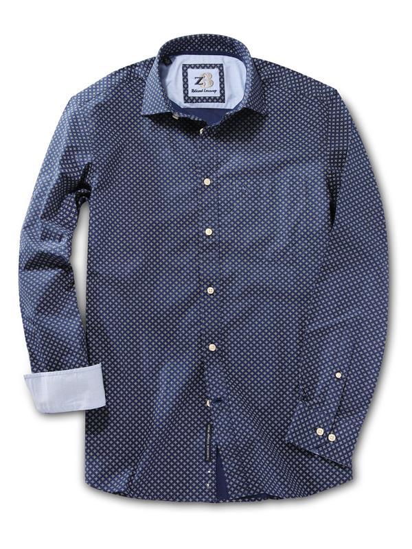 Hefe Navy Printed Cotton Shirt
