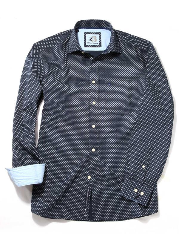 Porter Navy Printed Full sleeve single cuff Cotton Shirt