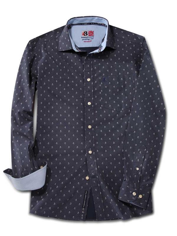 Sail Navy Printed Cotton Shirt