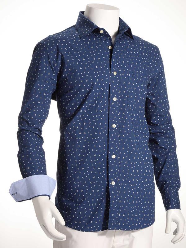 Buds Navy Printed Cotton Shirt