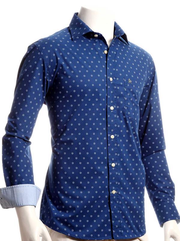 Silva Navy Printed Full sleeve single cuff Cotton Shirt