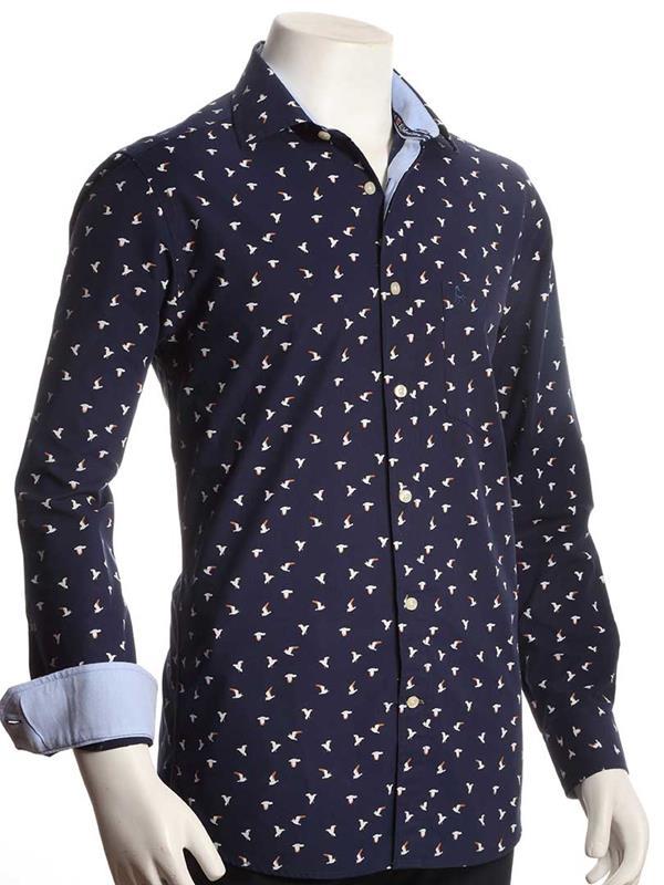 Egret Navy Printed Full sleeve single cuff Cotton Shirt
