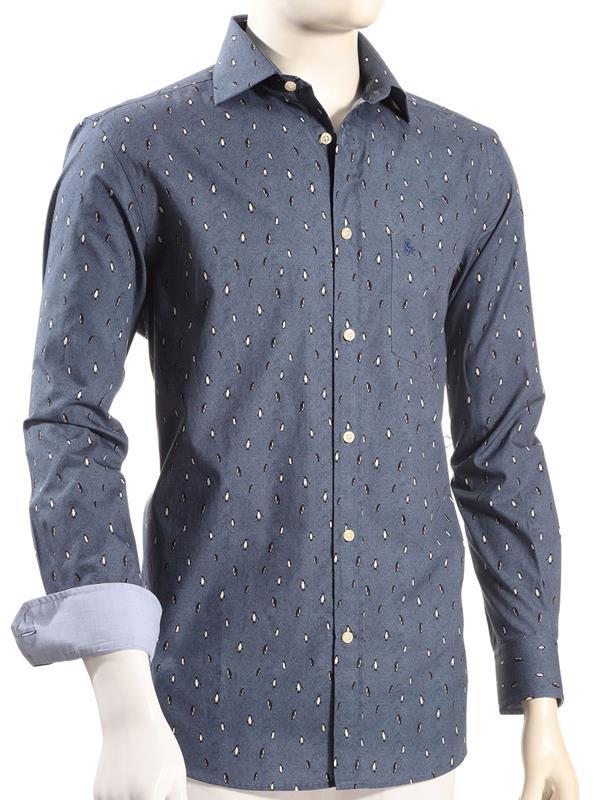 Emperor Navy Printed Full sleeve single cuff Cotton Shirt