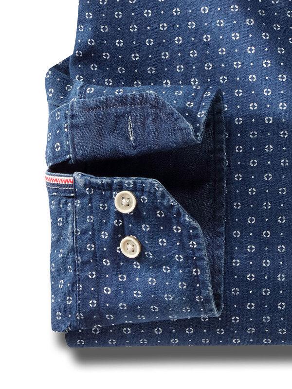 Bronson Navy Printed Full sleeve single cuff Cotton Shirt