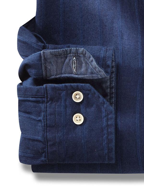 Duvall Indigo Navy Striped Full sleeve single cuff Cotton Shirt