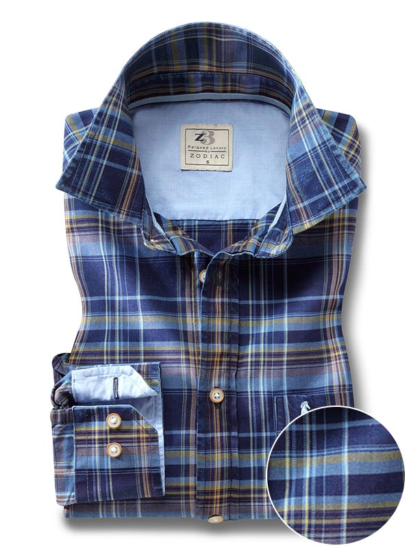 Django Indigo Navy Check Full sleeve single cuff Cotton Shirt