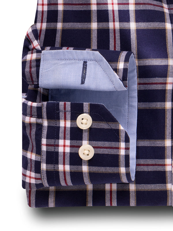 Kylian Twill Navy Check Full Sleeve Tailored Fit Casual Cotton Shirt