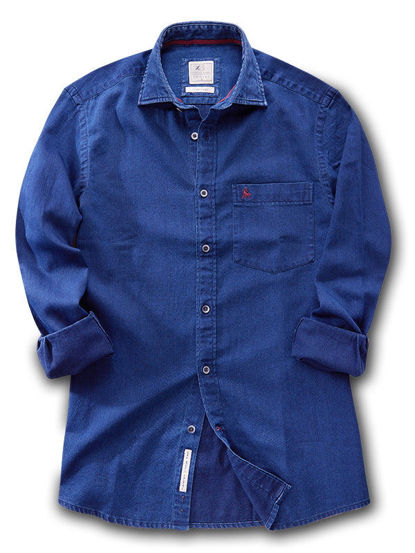 Norris True Indigo Navy Solid Full Sleeve Tailored Fit Casual Cotton Shirt