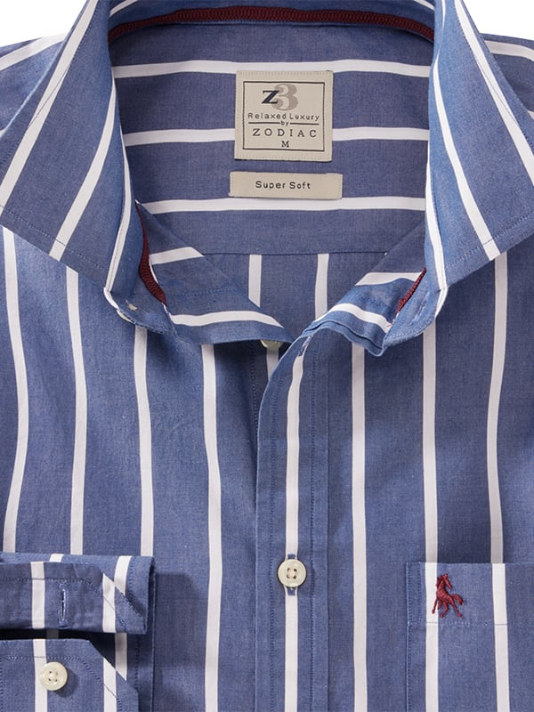 Daniil Navy Striped Full Sleeve Tailored Fit Casual Cotton Shirt