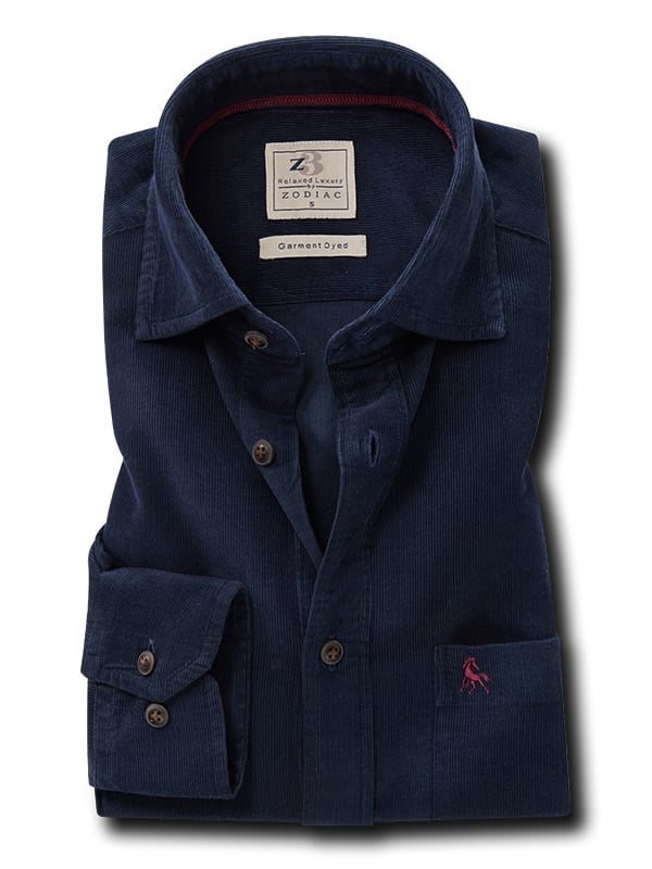 Detry Corduroy Garment Dyed Navy Full Sleeve Tailored Fit Casual Cotton Shirt