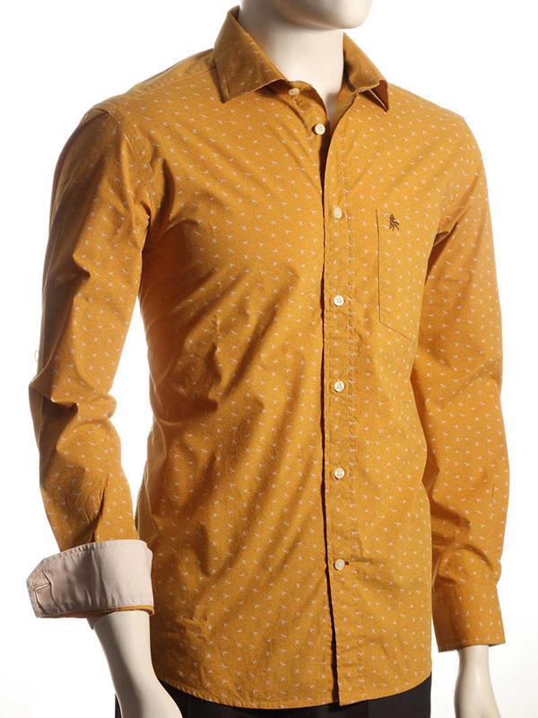 Swan Ochre Printed Full sleeve single cuff Cotton Shirt