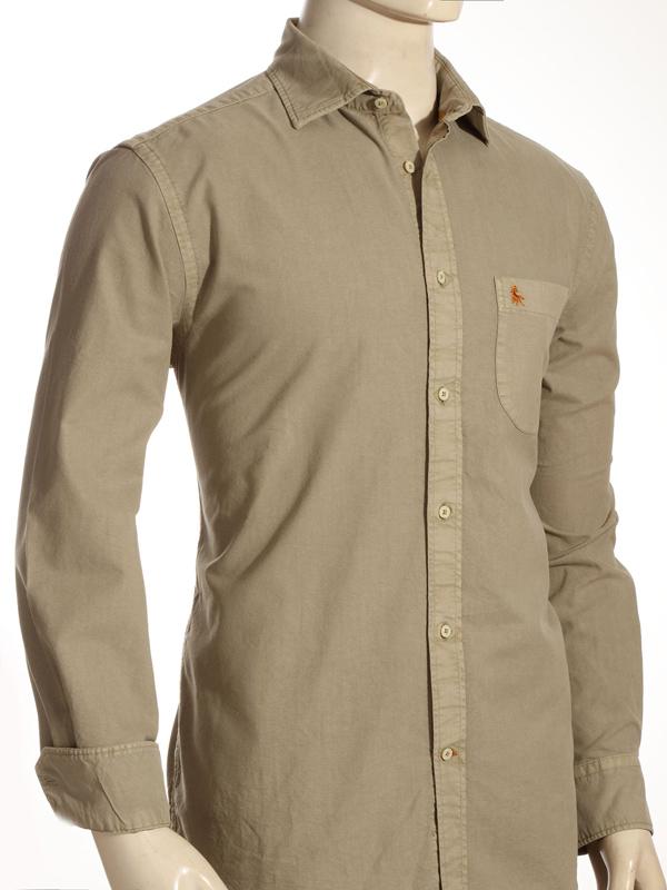 Marbella Olive Solid Full sleeve single cuff Cotton Shirt