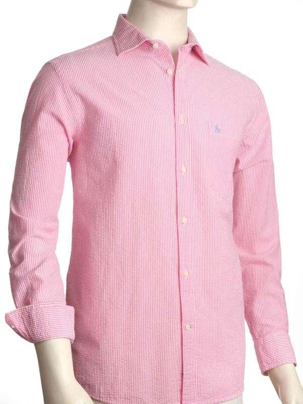Liverpool Pink Striped Seersucker Full sleeve single cuff Cotton Shirt