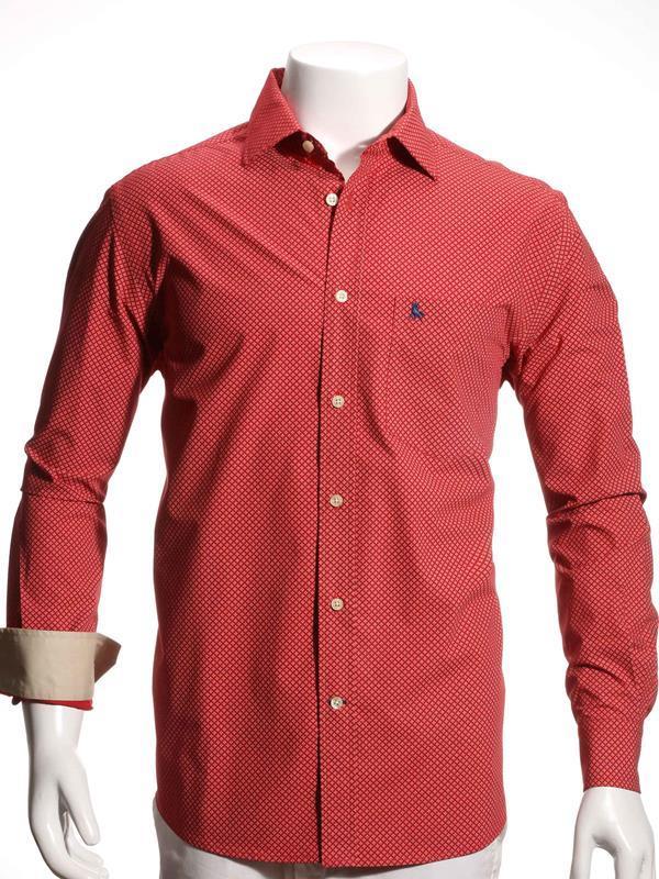 Murray Red Printed Full sleeve single cuff Cotton Shirt