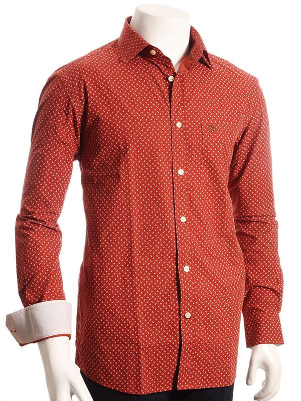 Aaron Red Printed Full sleeve single cuff Cotton Shirt