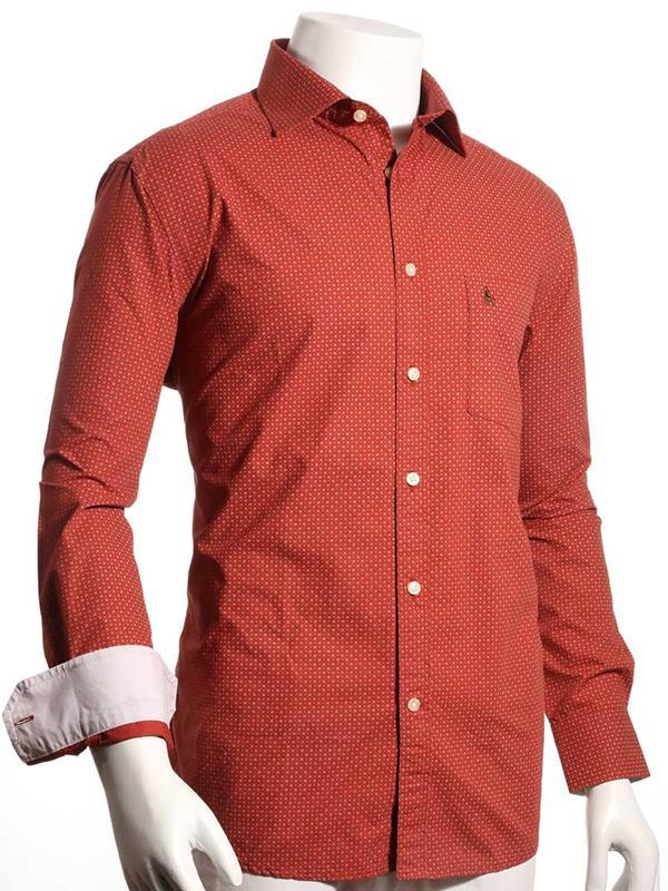 Modric Red Printed Full sleeve single cuff Cotton Shirt