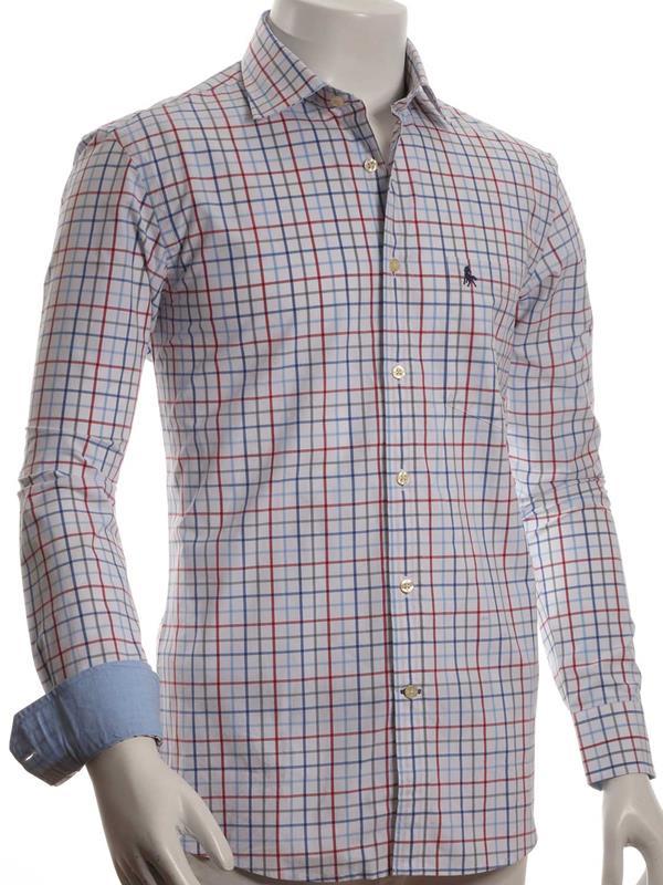 Bavaro Red Check Full sleeve single cuff Cotton Shirt