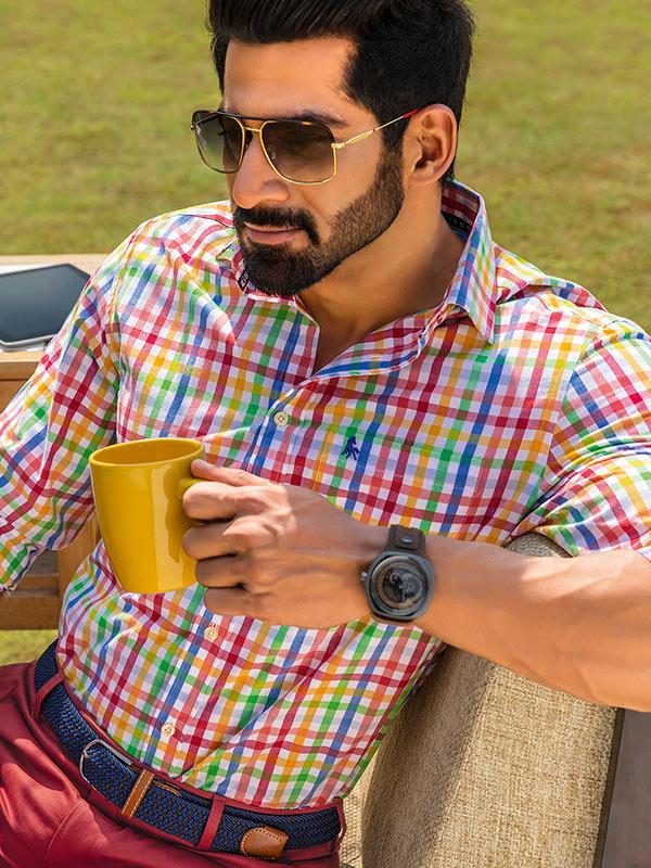 Mallorca Red Check Full sleeve single cuff Cotton Shirt