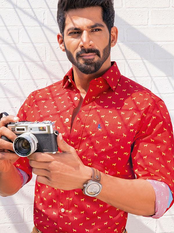 Labs Red Printed Full sleeve single cuff Cotton Shirt