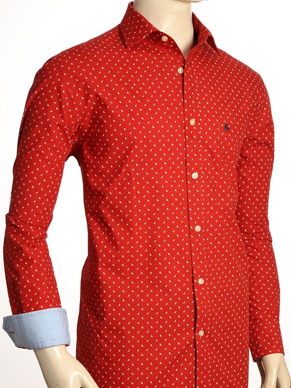 Sparrow Red Printed Full sleeve single cuff Cotton Shirt