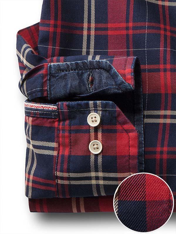 Duvall Indigo Red Check Full sleeve single cuff Cotton Shirt
