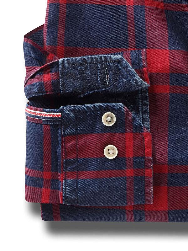 Garner Indigo Red Check Full sleeve single cuff Cotton Shirt