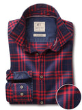 Heston Indigo Red Check Full sleeve single cuff Cotton Shirt
