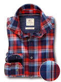 Hugh Indigo Red Check Tailored Fit Cotton Shirt