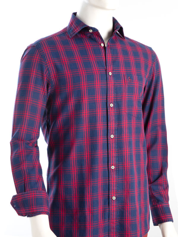 Cleef True Indigo Red Check Full Sleeve Tailored Fit Casual Cotton Shirt