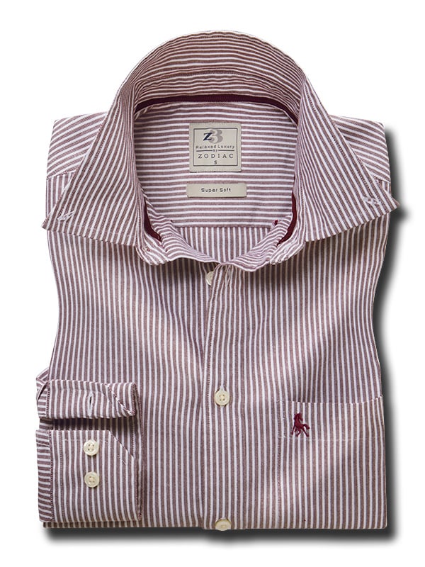 Keegan Oxford Red Striped Full Sleeve Tailored Fit Casual Cotton Shirt