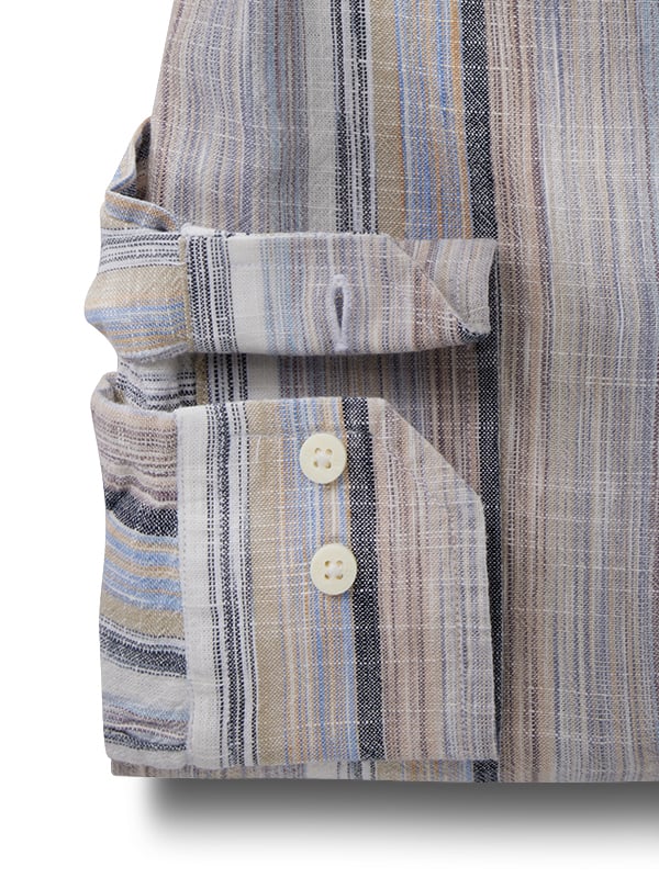 Harman Slub Sand Striped Full Sleeve Tailored Fit Casual Cotton Shirt