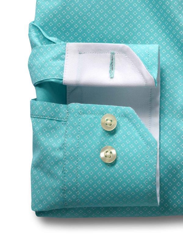 Federer Sea Green Printed Full sleeve single cuff Cotton Shirt