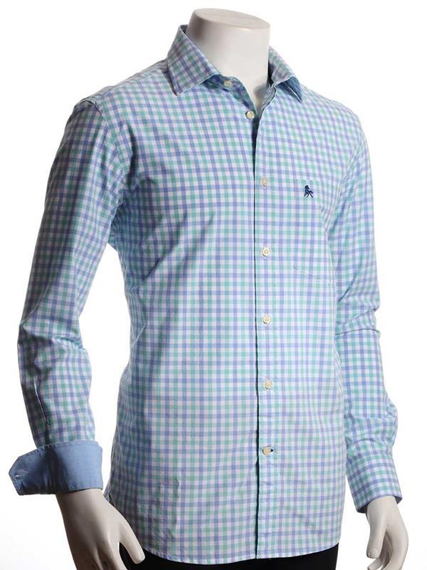 Norte Sea Green Check Full sleeve single cuff Cotton Shirt