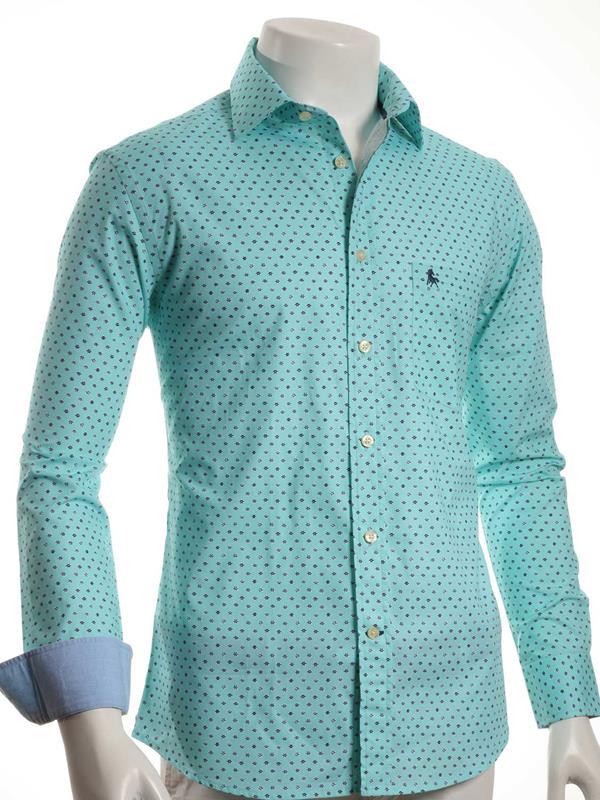 Maho Sea Green Printed Full sleeve single cuff Cotton Shirt