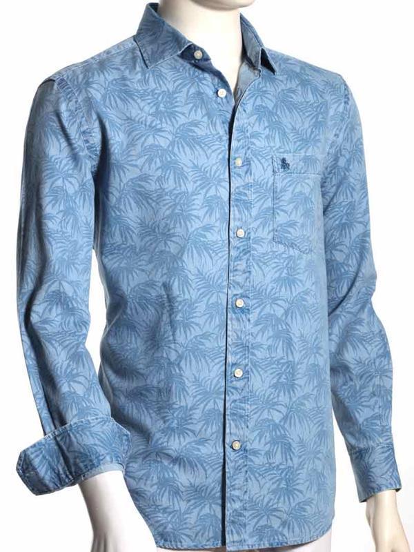 Jones Indigo Sky Printed Full sleeve single cuff Cotton Shirt