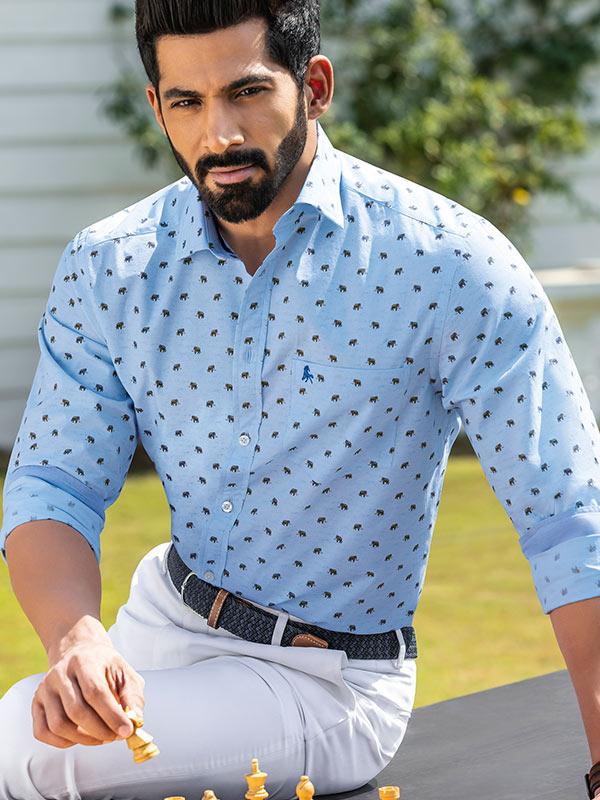 Tusker Sky Printed Full sleeve single cuff Cotton Shirt
