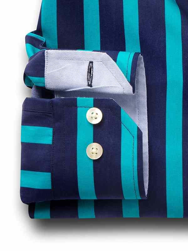 Cosmo Teal Striped Full sleeve single cuff Cotton Shirt