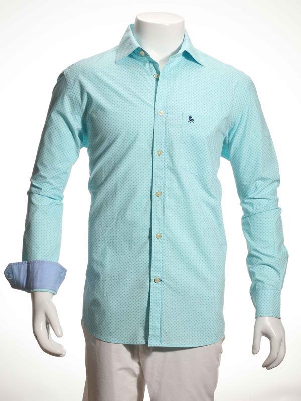 Andre Turquoise Printed Full sleeve single cuff Cotton Shirt