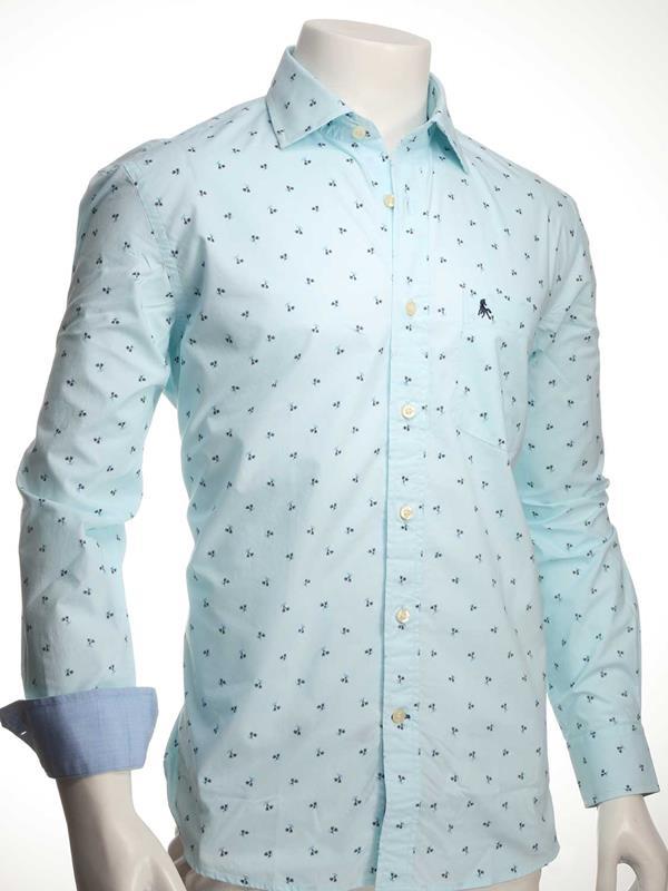 Islands Turquoise Printed Full sleeve single cuff Cotton Shirt