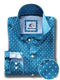 Aguero Turquoise Printed Full sleeve single cuff Cotton Shirt