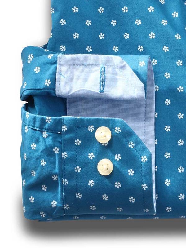 Aguero Turquoise Printed Full sleeve single cuff Cotton Shirt